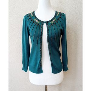 Vintage teal beaded and embroidered cardigan
